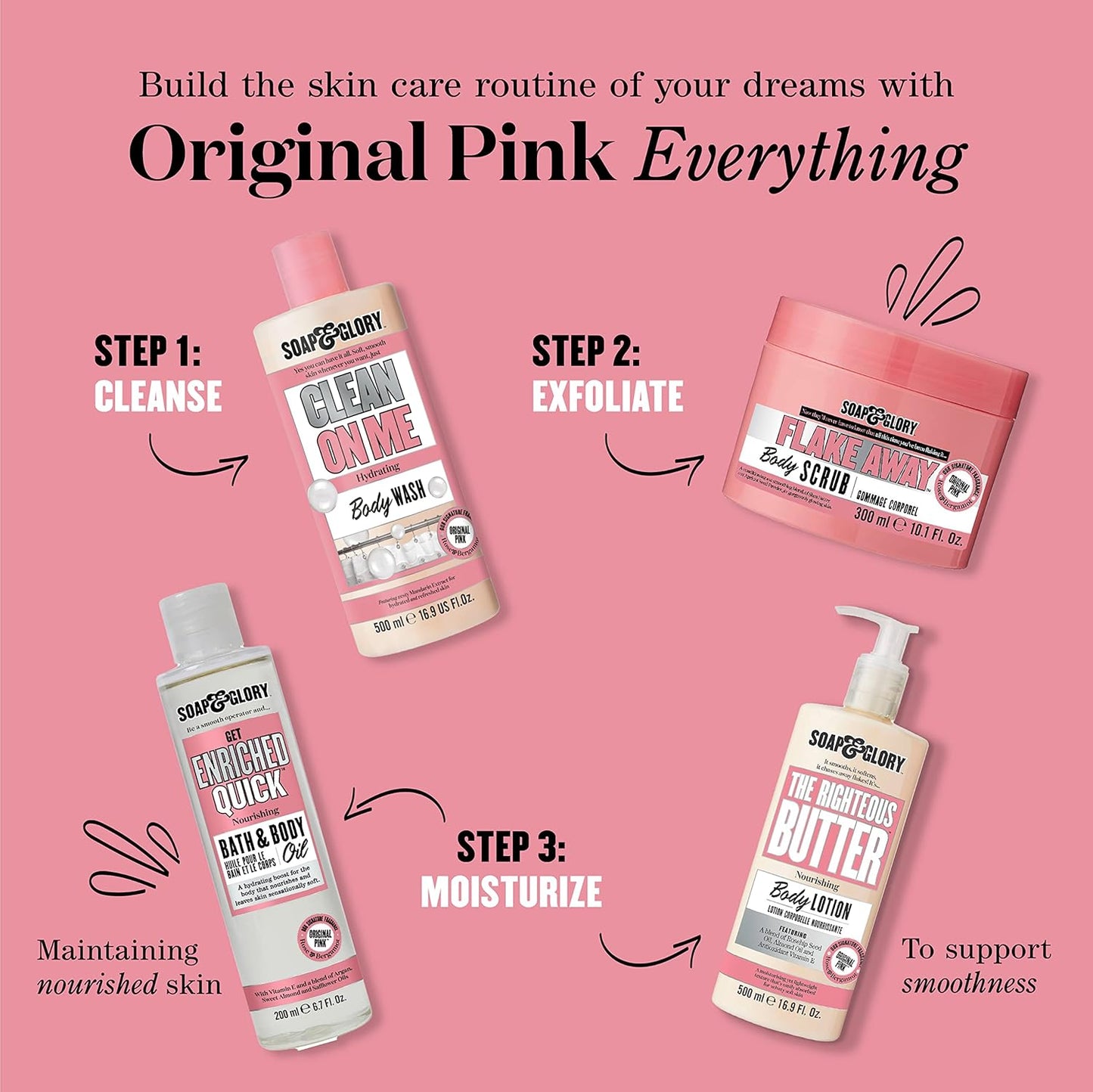 Soap & Glory Holiday Gift Set - Righteous Butter, Shower Gel, Scrub, Face Wash & Lip Gloss