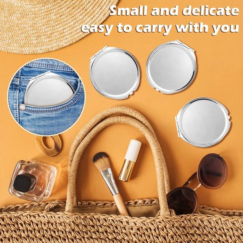 Yalikop 8 Pcs Compact Mirror Bulk with 1X 2X Magnification Double Sided Mini Travel Makeup Mirror Small Portable Pocket Mirror Folding Round Purse Compact Mirrors for Women Bridesmaid Gifts(Silver)