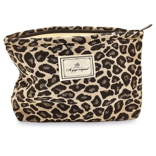 STARDW Cosmetic Bags Makeup Bags for Women and Girls,Travel Makeup Bag Large Capacity Canvas Makeup Bag,Makeup Organizer Bag Zipper Pouch (Brown Leopard)