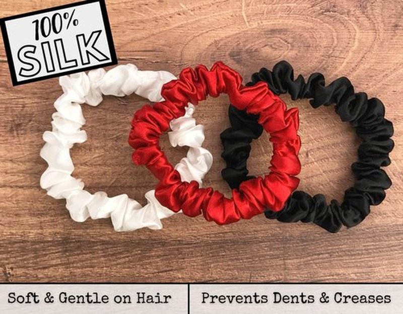 Celestial Silk Mulberry Silk Scrunchies for Hair (Small, Red, White, Black)