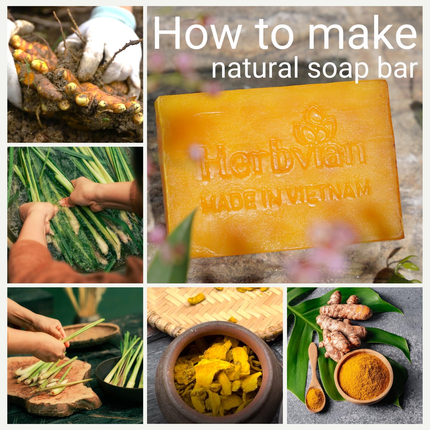 Herbvian Natural Turmeric Vietnames Soap Bar with Lemongrass Oil 3 Pack
