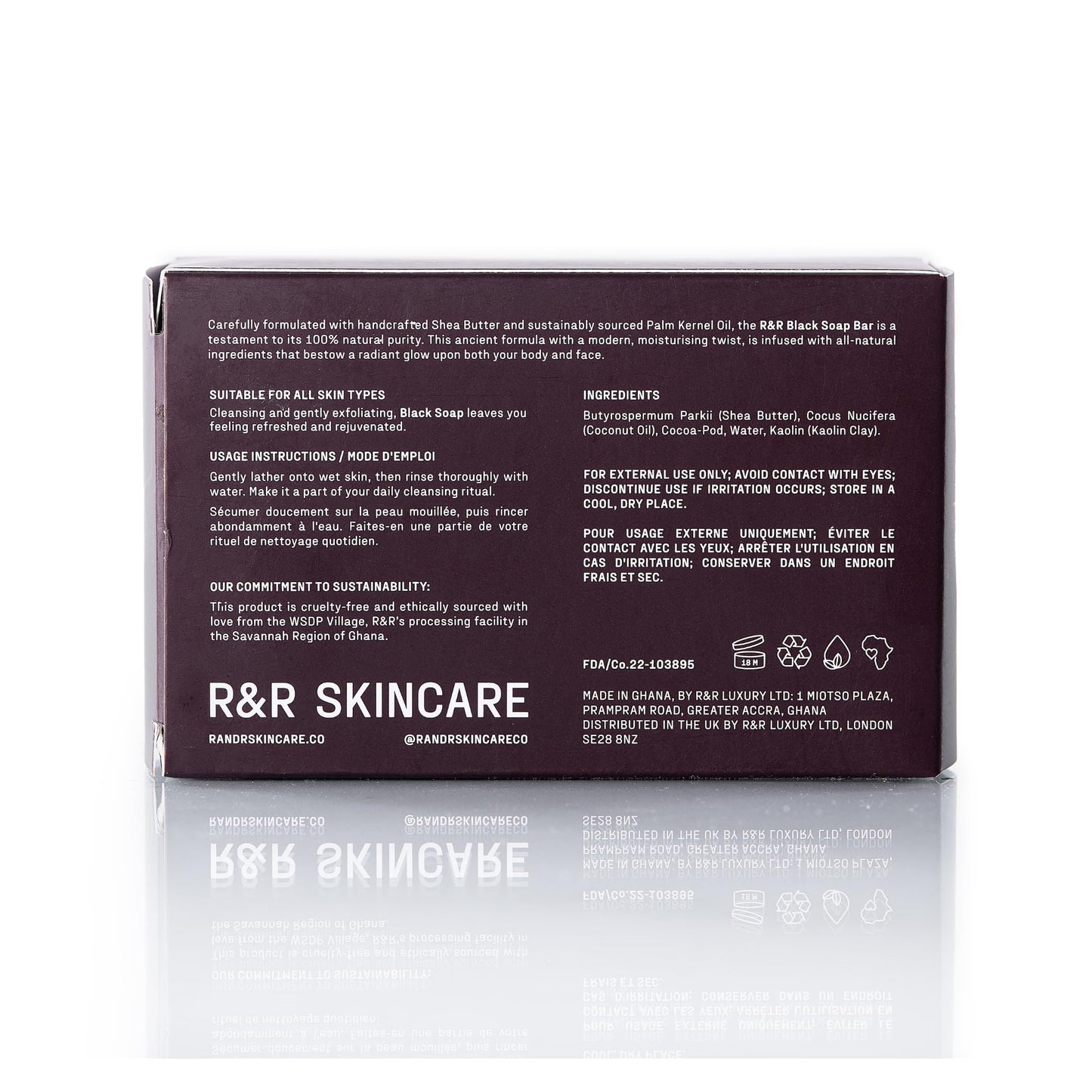 R&R Skincare Pure Black Soap Bar – African Black Soap for Face & Body – Handcrafted with Shea Butter & Palm Kernel Oil – Deep Cleansing & Moisturizing – Gentle for All Skin Types