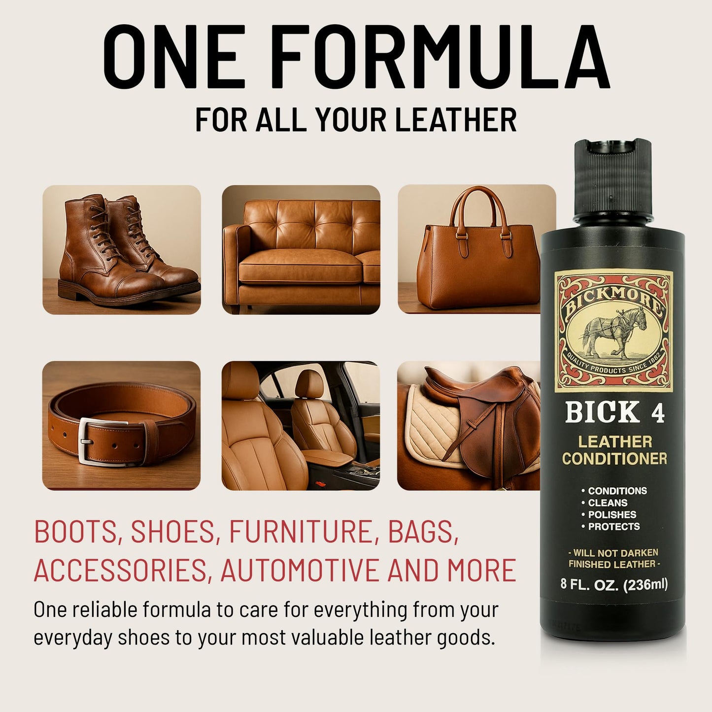 Bick 4 Leather Conditioner & Cleaner, Won't Darken Boots, Couch, Bags 16 oz