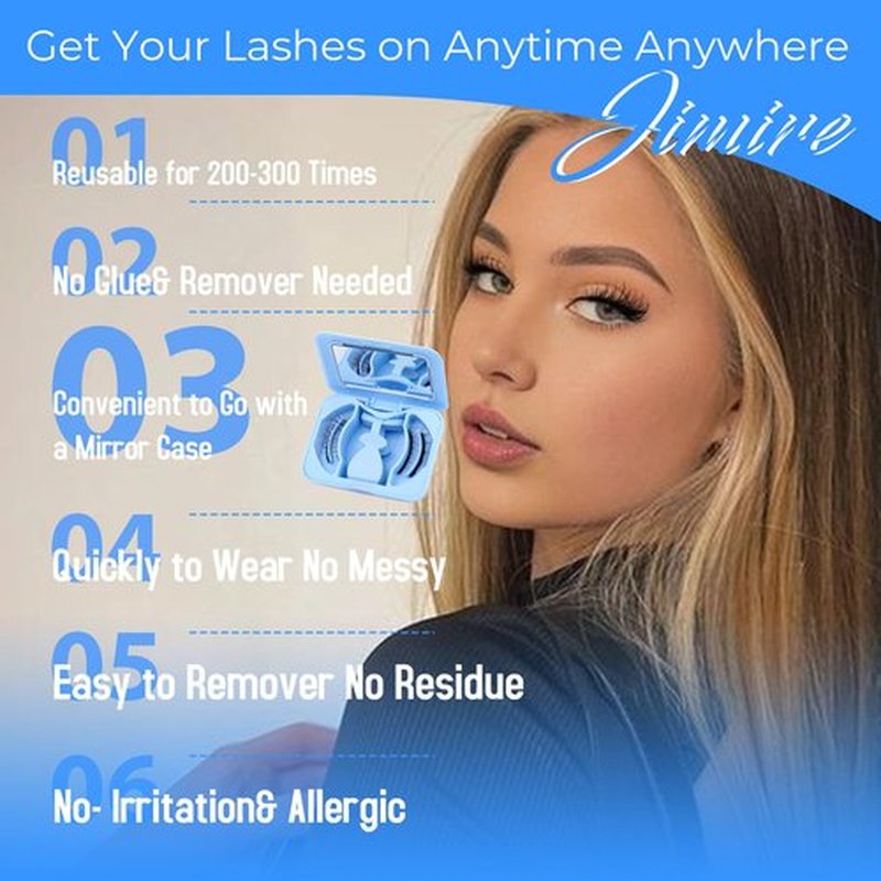 JIMIRE Magnetic Eyelashes with Applicator Upgraded Magnetic Eyelshes Natural Look Wispy Magnetic Lashes Reusable Lightweight Magnetic Lashes with Applicator No Glue No Eyeliner Needed 1 Pair Pack