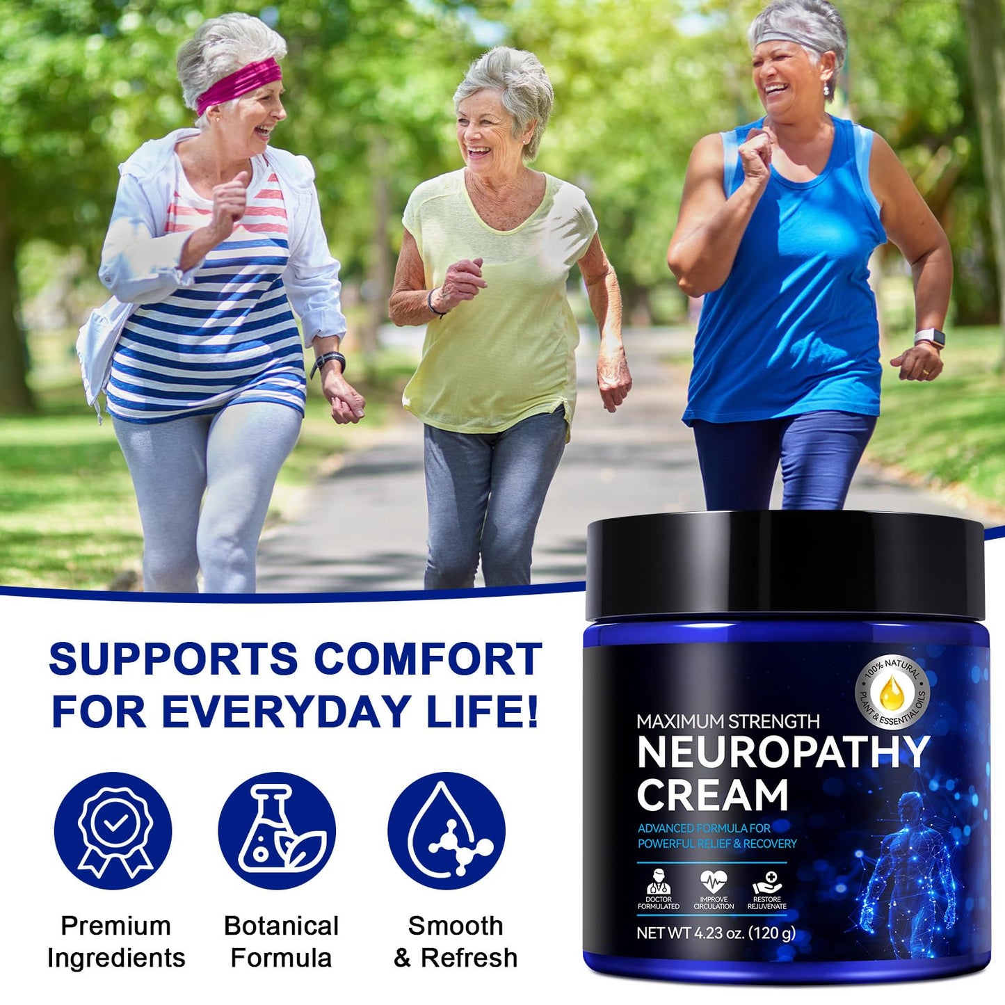 Neuropathy Cream for Feet, Legs & Hands – Lightweight, Plant-Based Formula with Cooling Comfort, 4 oz