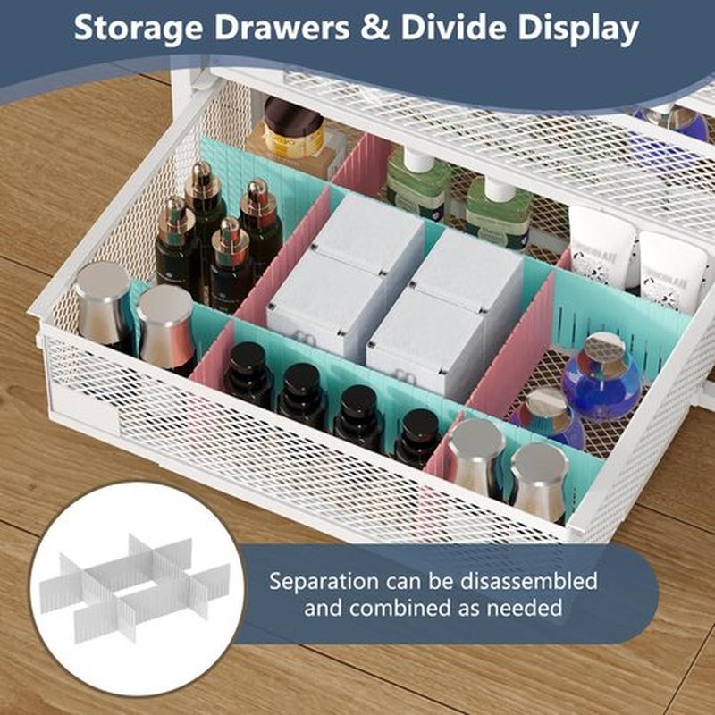MODCART Makeup Organizer with 5 Drawers, Skincare Storage, Floor Skincare Organizers with Wheels Nameplates,Vanity Cosmetic Holder for Perfume, Nail Polish, Brushes, White