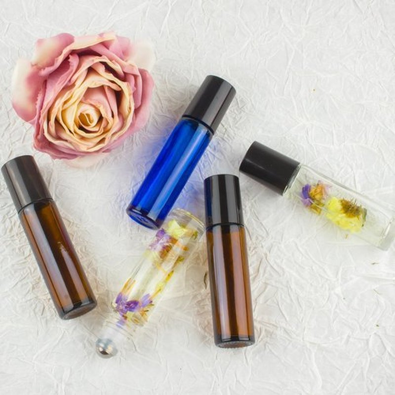 ZEJIA 10ml roller bottles for essential oils, 6 Pack Roll on Bottles, Amber Thick Glass Roller Bottles for Oils, with Stainless Steel Roller Balls, 2 Droppers