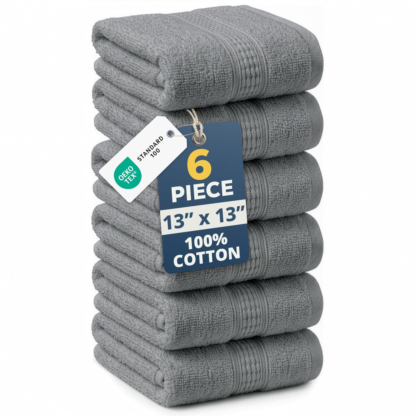 LANE LINEN Washcloths Set - 6 Soft Cotton Washcloths for Bathroom - 13x13 inches - Well Stitched Edges, Softer, Highly Durable, True to Color & Fade Resistant - Ideal Wash Cloths for Body - Grey