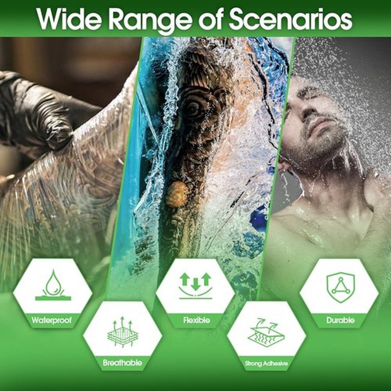 EZ Derm Defender Roll, Tattoo Aftercare Waterproof Bandage 4 inch X 10.9 Yard, Transparent Film Dressing Second Skin Healing Wrap Cover, Derm Shield Skin Protection Aftercare Tape