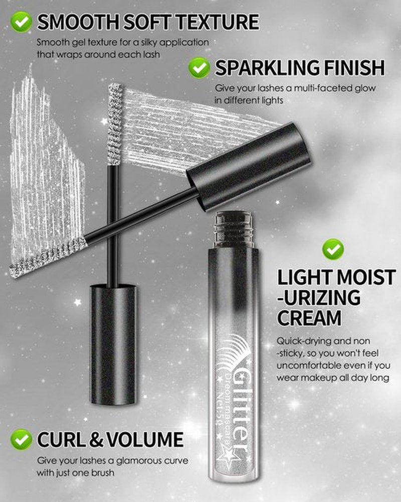 Pink Glitter Mascara, Sparkle Diamond Colored Mascara, Multi-Use Shimmer Waterproof Mascara, Define Long Lasting Curling Eyelashes, Voluminous Lengthening Mascara Makeup for Women Party Festival-07