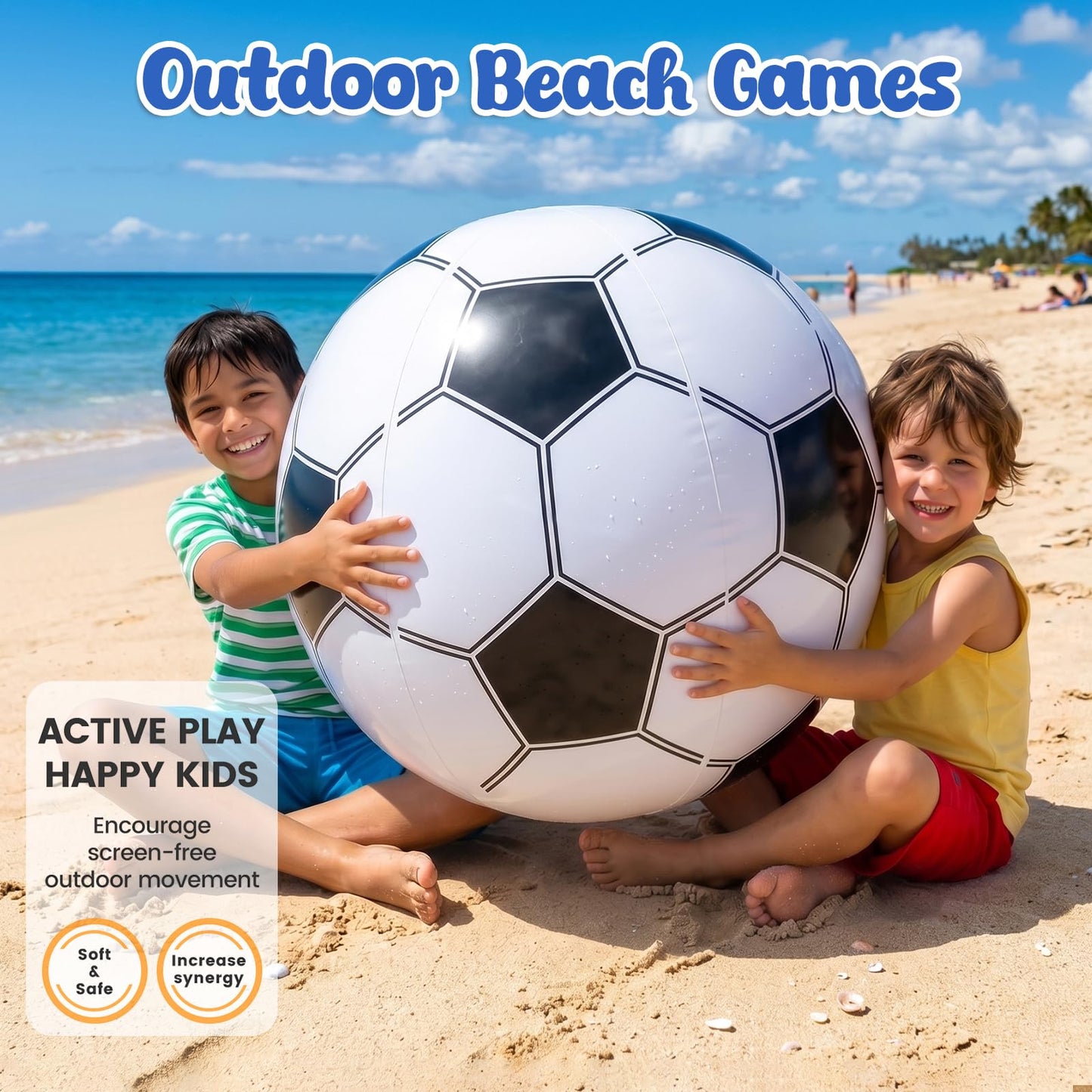 Shindel 27-Inch Giant Inflatable Soccer Ball - Soccer Themed Party Decor & Beach Pool Games, Heavy-Duty Without BPA Vinyl Ball for Outdoor Sports, Backyard, Lake & Birthday Activities