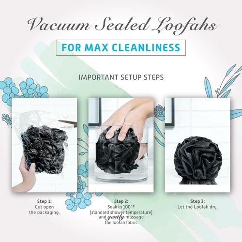 Spongentle Charcoal Bamboo Premium Deep Cleansing Loofah Sponge for Radiant Skin, Pack of 4, Bath and Shower, Exfoliating Body Scrubber, Beautiful Colors for Women and Men