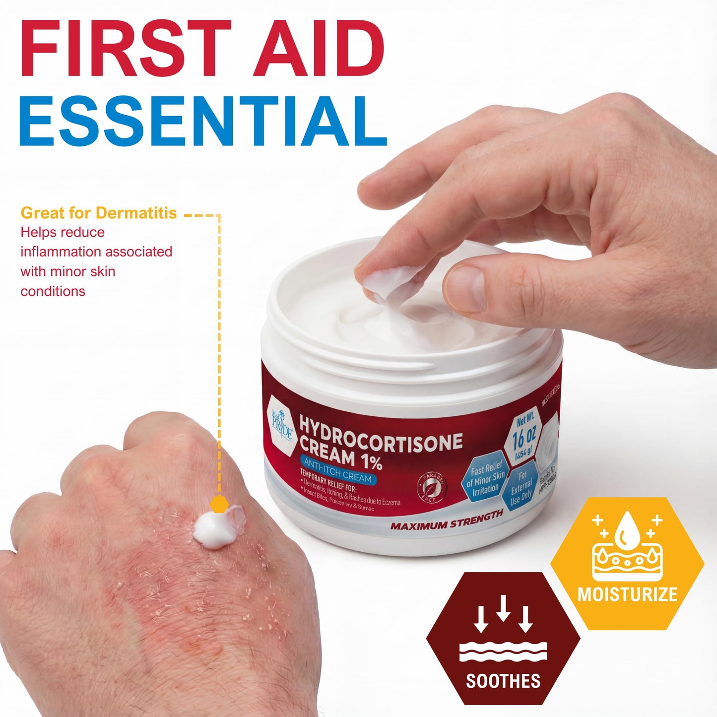 MED Pride 1% Hydrocortisone Cream Bulk 16 Oz Maximum Strength Itch Relief for Eczema, Dermatitis, Rashes, Mosquito Bites