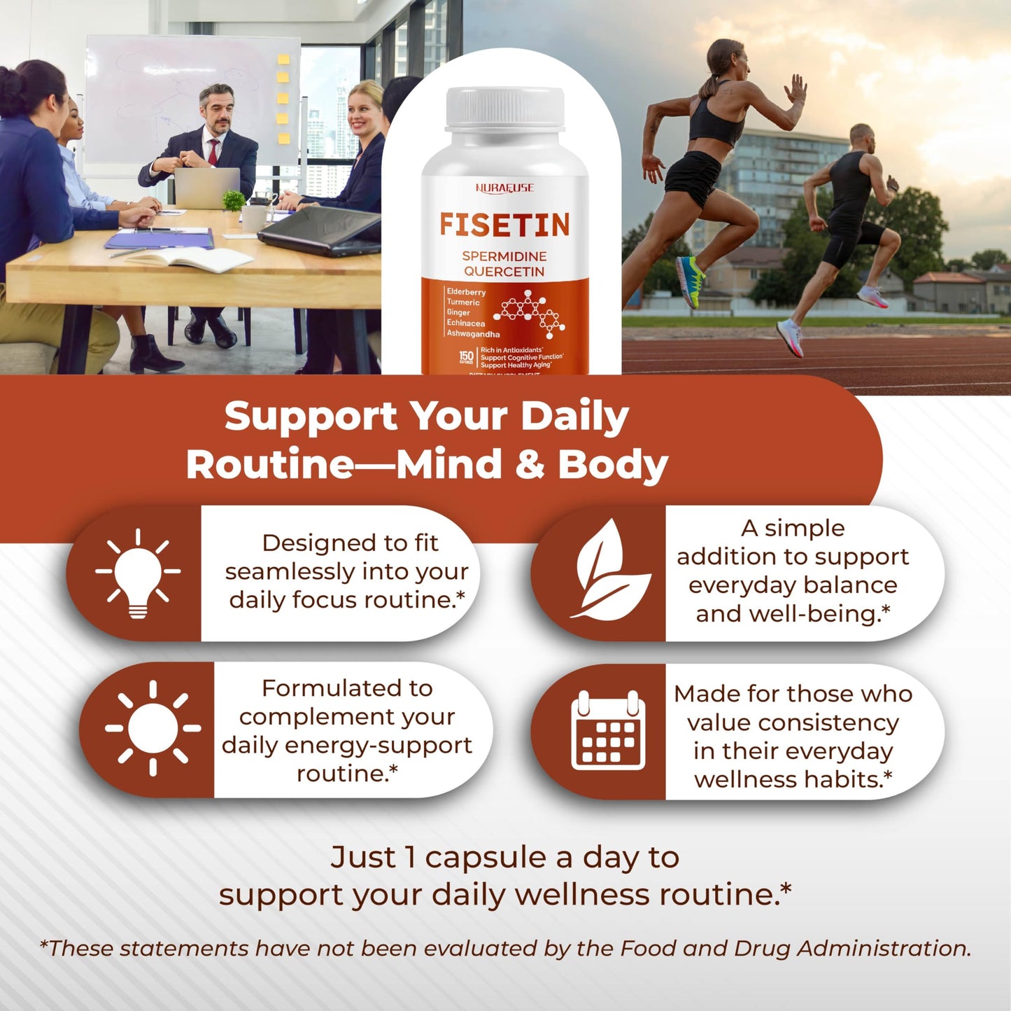 NURAFUSE Fisetin 10-in-1 Formula - with Spermidine Quercetin Resveratrol, Elderberry, Turmeric Non-GMO, Gluten-Free, Soy-Free