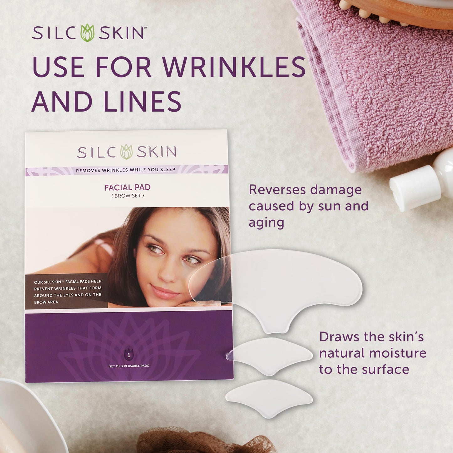 Silcskin Facial And Brow Pads Set Reusable Silicone Pads For Forehead And Facial Areas, 30 Day Supply
