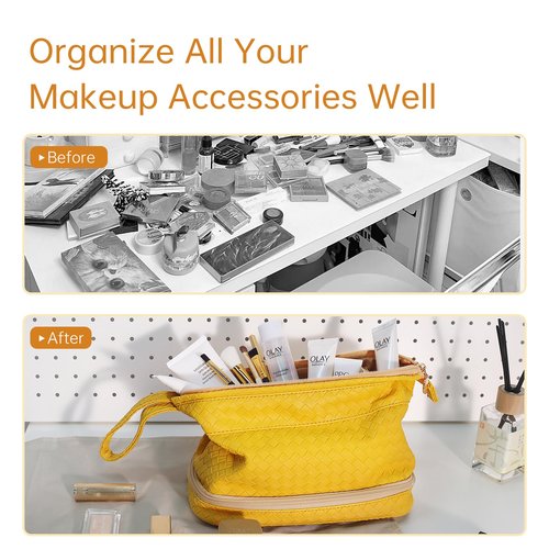 Abiudeng Large Makeup Bag,Double Layer Cosmetic Bag,Travel Makeup Bag,Leather Makeup Bag, Cosmetic Travel Bags,Portable Leather Toiletry Bag,Roomy Cosmetic Bag for Women and Girls