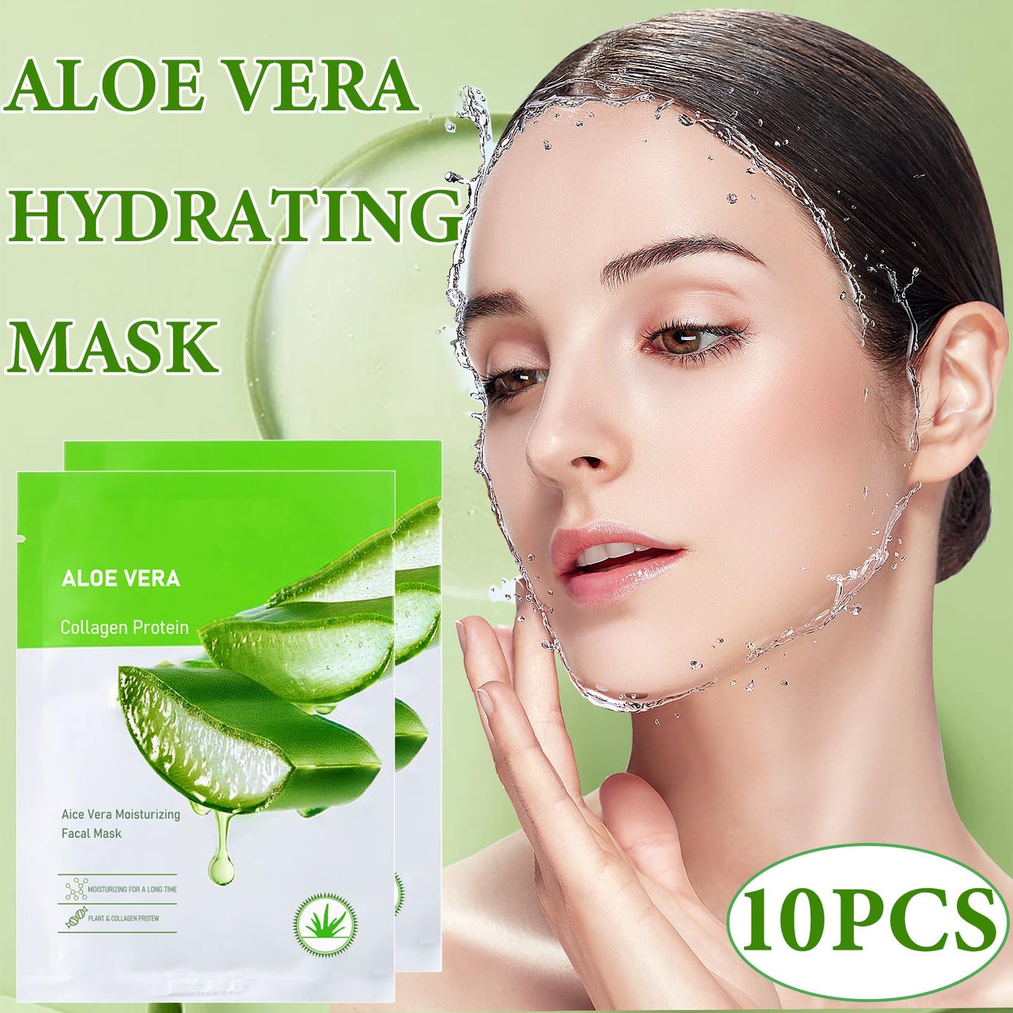 Fusang Aloe Vera Soothing Face Mask Hydrating,Moisturizing Long Lasting Facial Sheet Mask for All Skin Types,Soft Aloe Face Masks for Dry Skin,Pack of 10
