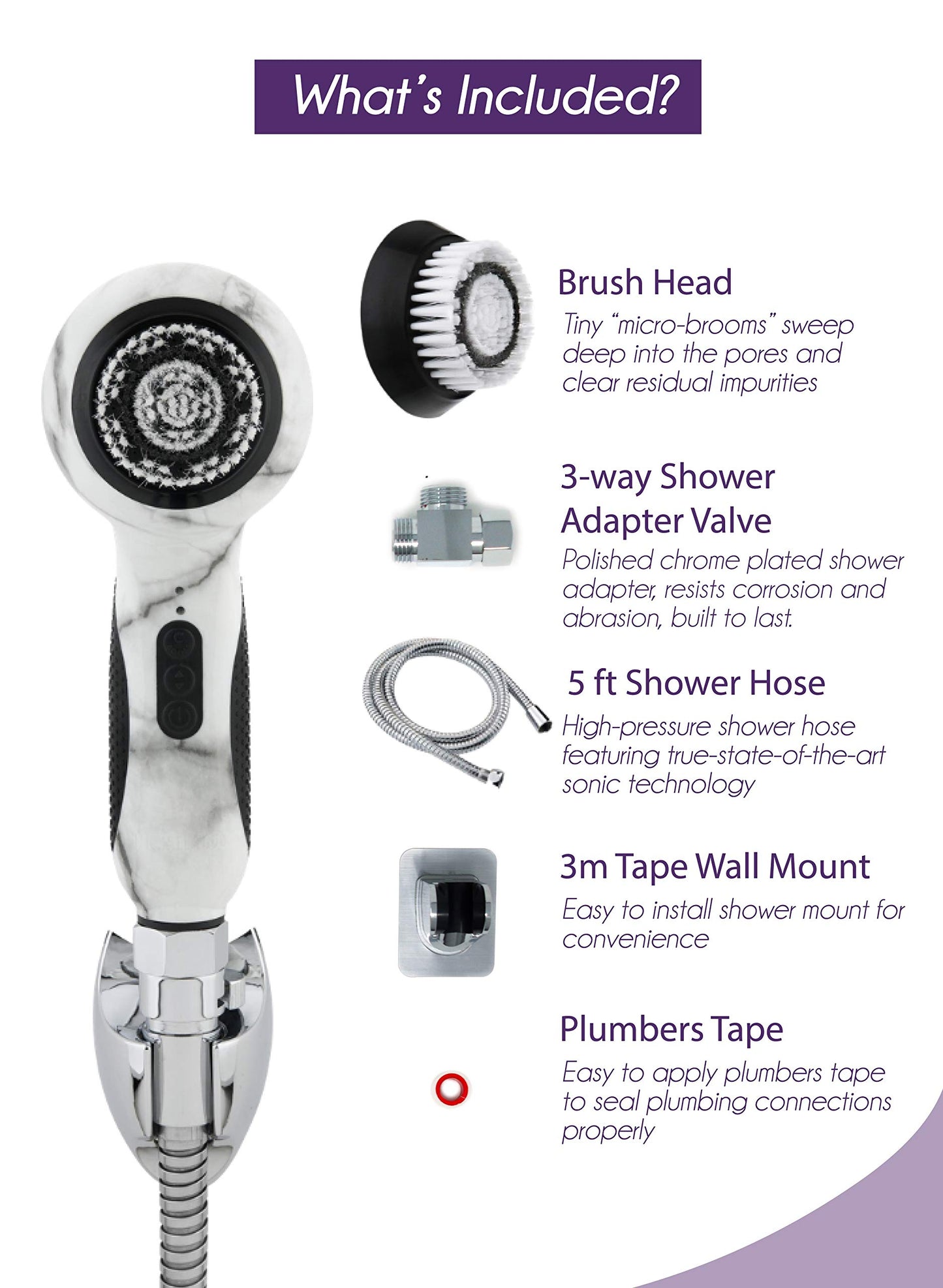 Michael Todd Beauty Hydrojet – Pore-Purifying, Facial Cleansing System - 6-Speed Detoxifying Brush for All Skin Types - 3-Way Diverter, Shower Mount, 5' Shower Hose, Plumbers Tape & USB Charger