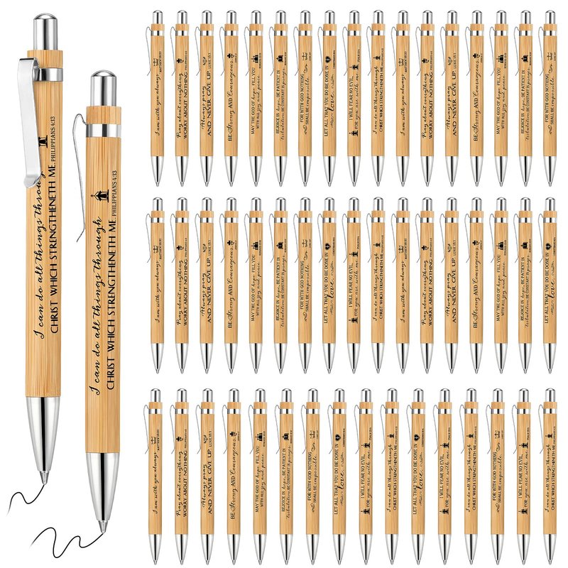 Fumete 30 Pcs Christian Gifts Pens Bulk Bamboo Ballpoint Pens with Bible Verse and Scripture Inspirational Religious Gifts for Church Pastor Appreciation Grandparents Church Sunday School