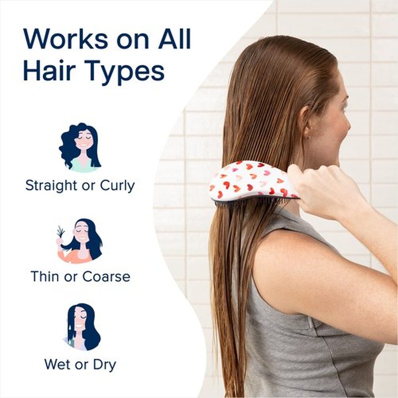 Crave Naturals Glide Thru Detangling Hair Brush - Detangler Brush for Curly or Straight, Wet or Dry Hair - Gentle on Tangles Hairbrush and Comb - Ideal for Adults and Kids - 7.5x3-Inch, Pink Hearts
