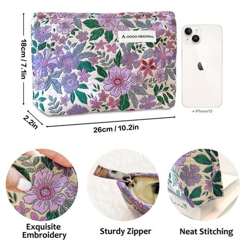 STARDW Aesthetic Makeup Bag for Women Travel Toiletry Bag Large Capacity Makeup Organizer Bag Floral Cosmetic Bags Zipper Pouch