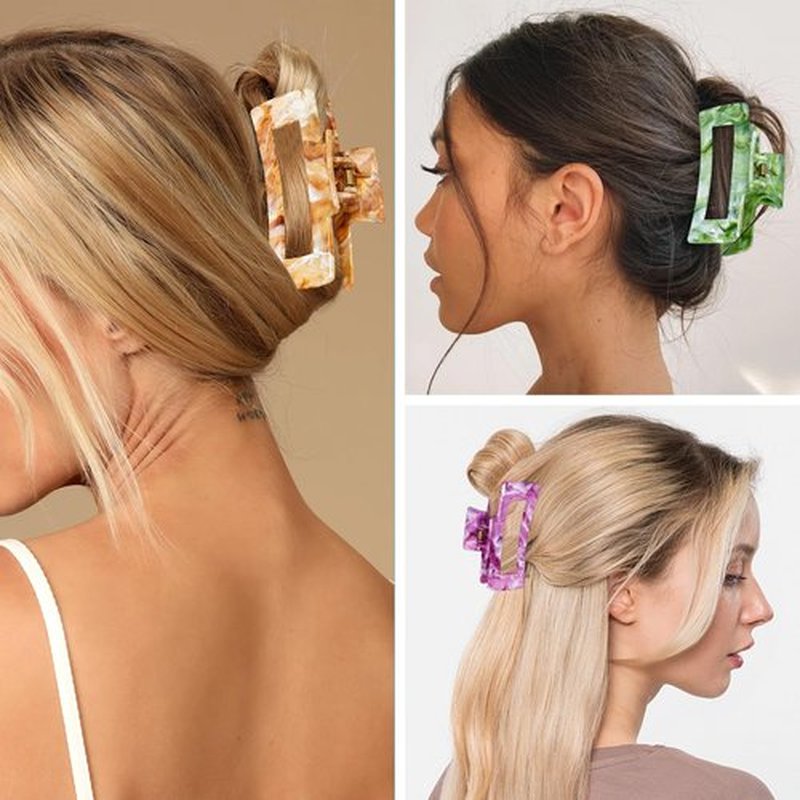 SHINLEA 3PCS Hair Claw Clips for Women, 4.1 Inch Non-slip Hair Clips for Thin Hair, Strong Hold Hair Claw, Reference Ink Painting Design, Hair Accessories for Girls Gifts (Brown & Green & Purple)