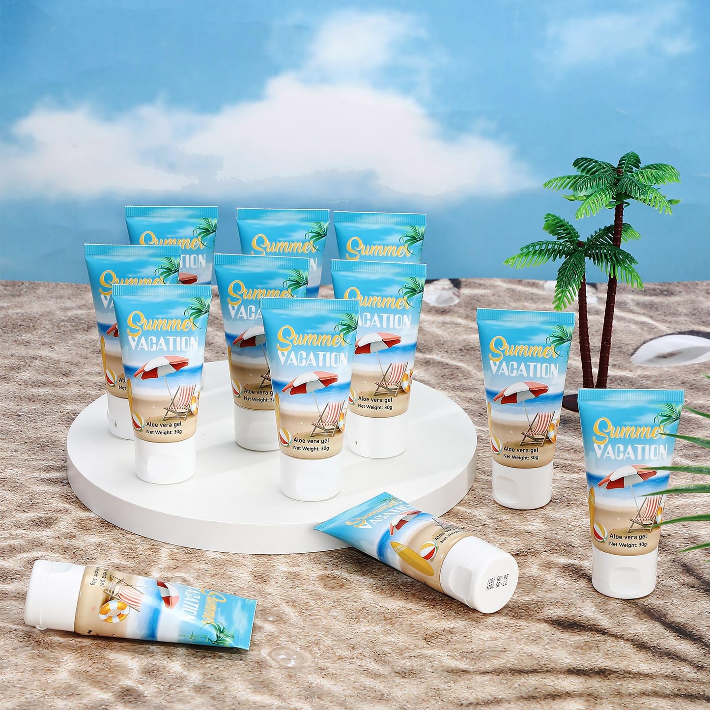 Dansib 6 Pcs Mini Aloe Vera Gel Bulk for Summer Vacation Party 1oz Travel Size Soothing Moisture Aloe Gel Bulk for Thank You Gifts Summer Party Supplies