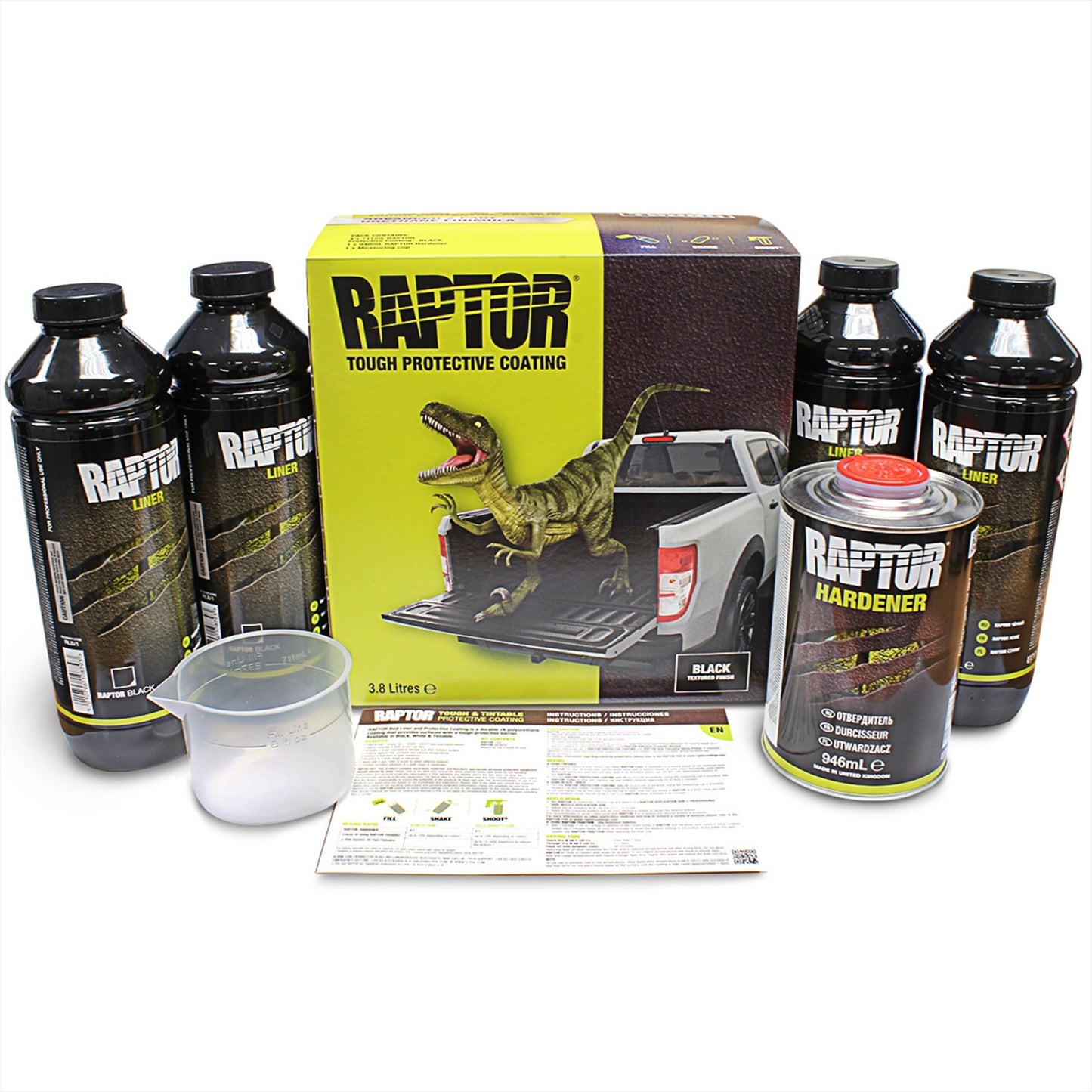 U-POL Raptor Black 0820VG with Spray Gun Bed Liner Kit – 4 Quarts, 2K Urethane, UV Resistant Protective Coating, DIY Spray-On Truck Bed Liner