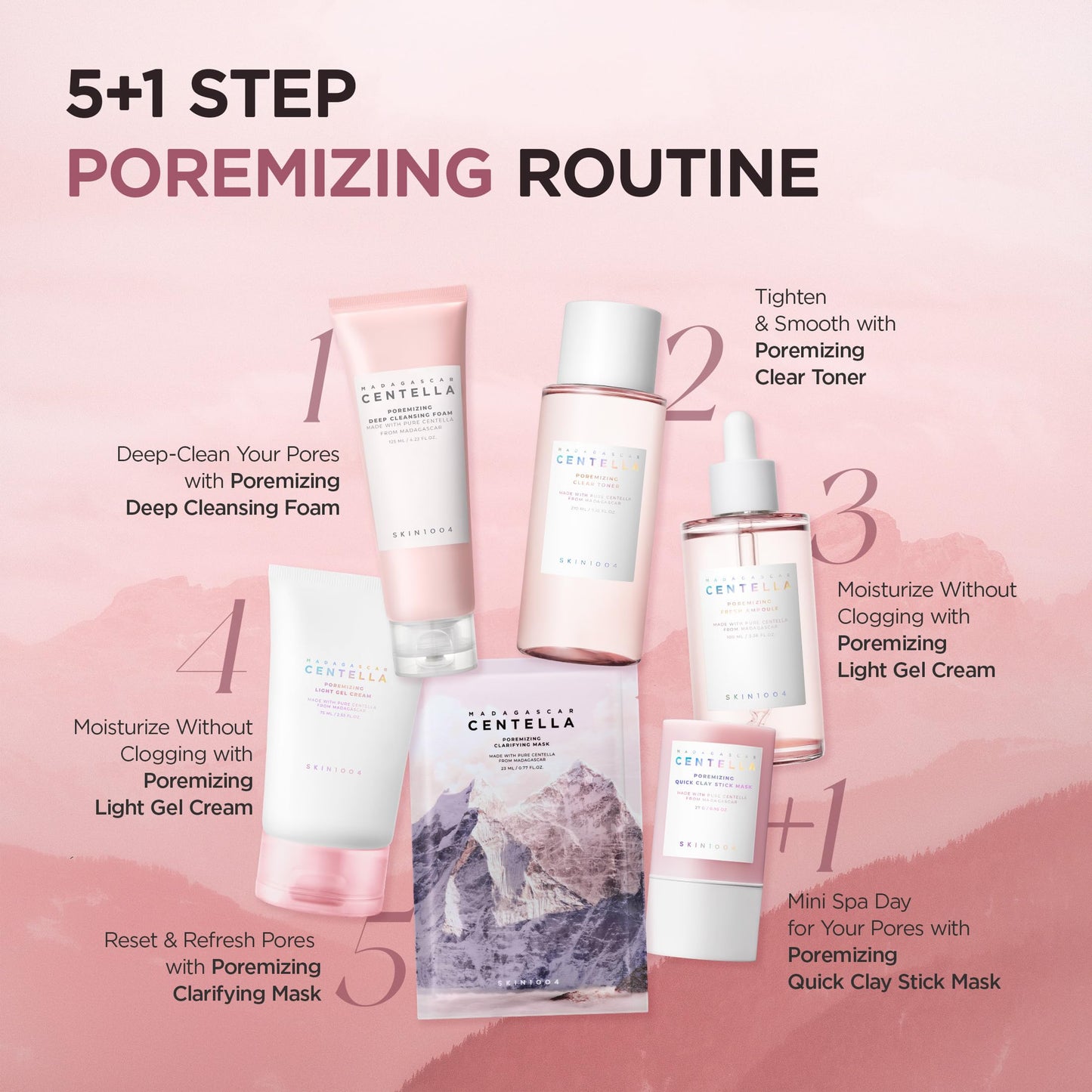 SKIN1004 Centella Poremizing Fresh Ampoule 1.69 fl.oz, 50ml, Korean Pink Serum for Enlarged Pores Minimizing with Madagascar Centella and Himalayan Pink Salt, Hydrating Facial Serum, Korean Skin Care