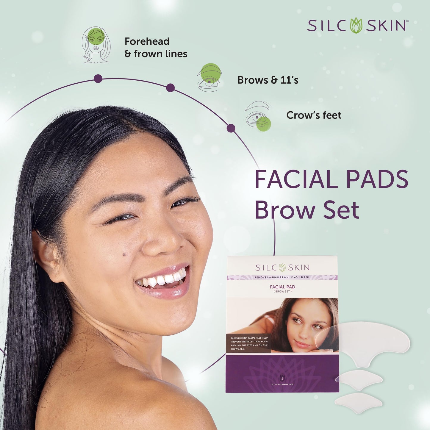 Silcskin Facial And Brow Pads Set Reusable Silicone Pads For Forehead And Facial Areas, 30 Day Supply