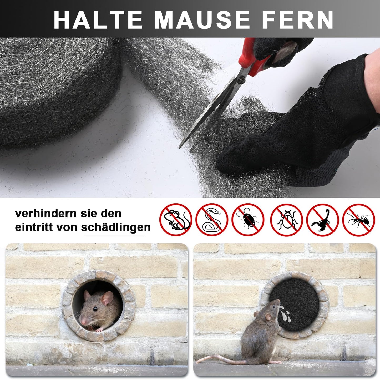Steel Wool Mice Control, 65FT(1.1LB)#1 Steel Wool, Keep Mouse Away from Holes, Barrier and Gap Filler for Home, Wall, Garden, Kitchen, Pipeline in Garage, Coarse