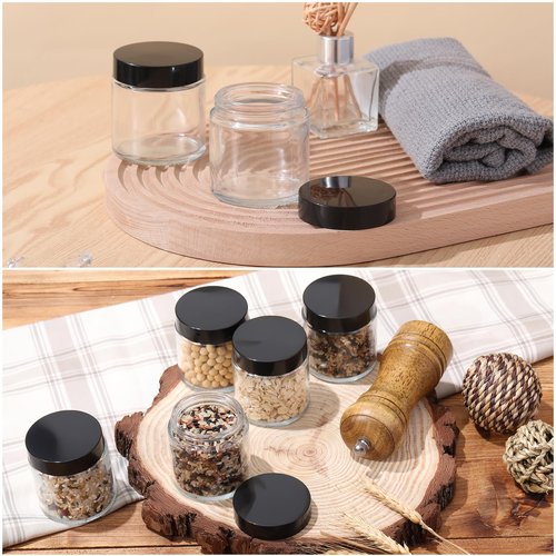 Norme 24 Pcs 4 oz Glass Jars with Lids Leakproof Round Airtight Jars Empty Cosmetic Jars with Inner Liners Lid for Storing Lotions Powder Ointments Candle Making (Black,Clear)