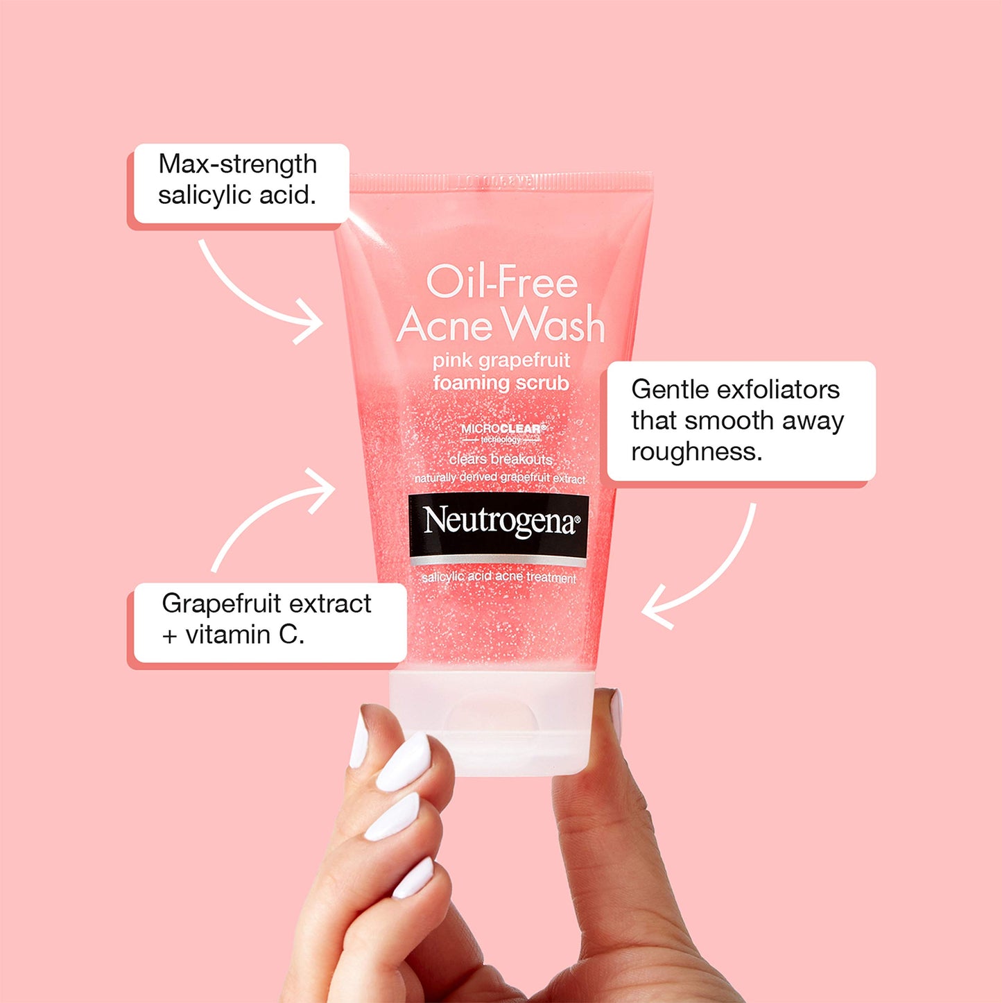 Neutrogena Oil Free Pink Grapefruit Acne Face Wash with Vitamin C, Salicylic Acid Acne Treatment Medicine, Gentle Foaming Vitamin C Facial Scrub to Treat and Prevent Breakouts, 4.2 fl. oz