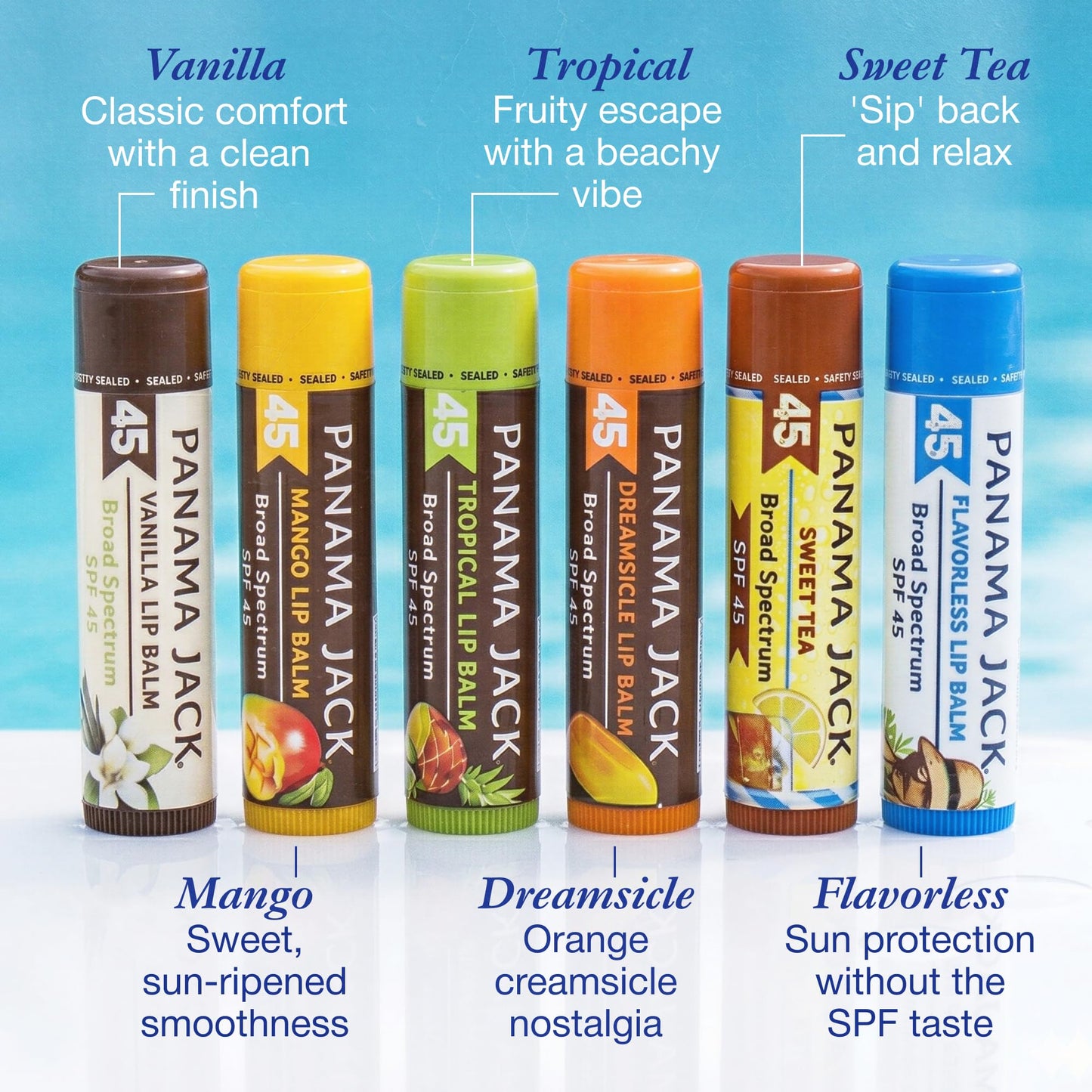 Panama Jack Sunscreen Lip Balm - SPF 45, Broad Spectrum UVA-UVB Sunscreen Protection, Prevents & Soothes Dry, Chapped Lips, Tropical, 2-pack