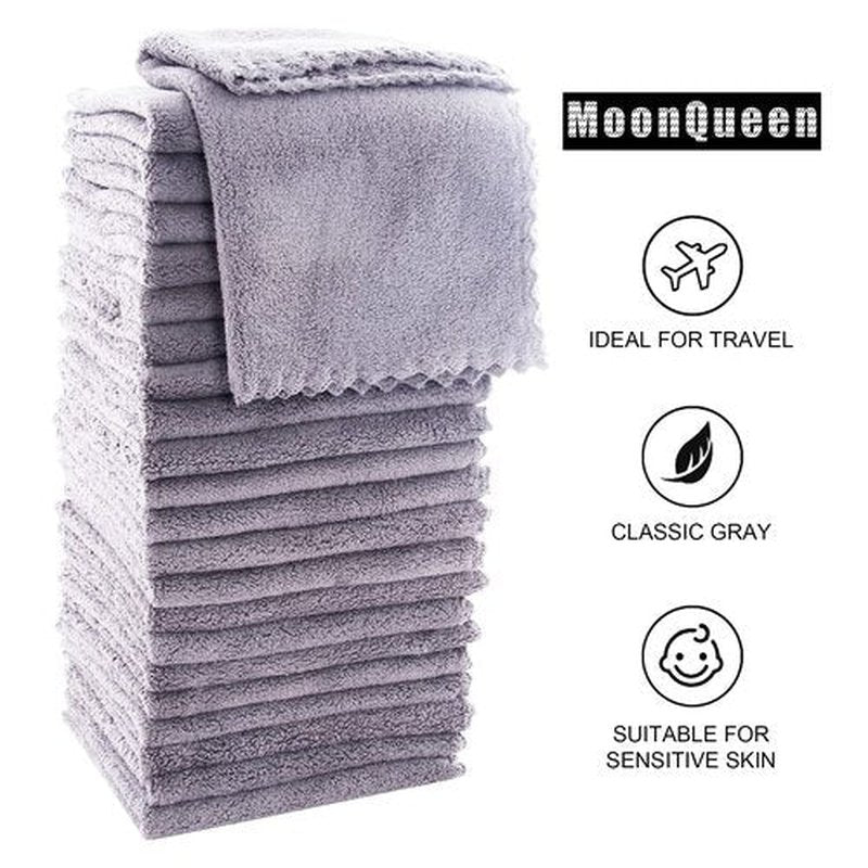 MOONQUEEN Ultra Soft Premium Washcloths Set - 12 x 12 inches - 24 Pack - Quick Drying - Highly Absorbent Coral Velvet Bathroom Wash Clothes - Use as Bath, Spa, Facial, Fingertip Towel (Light Grey)