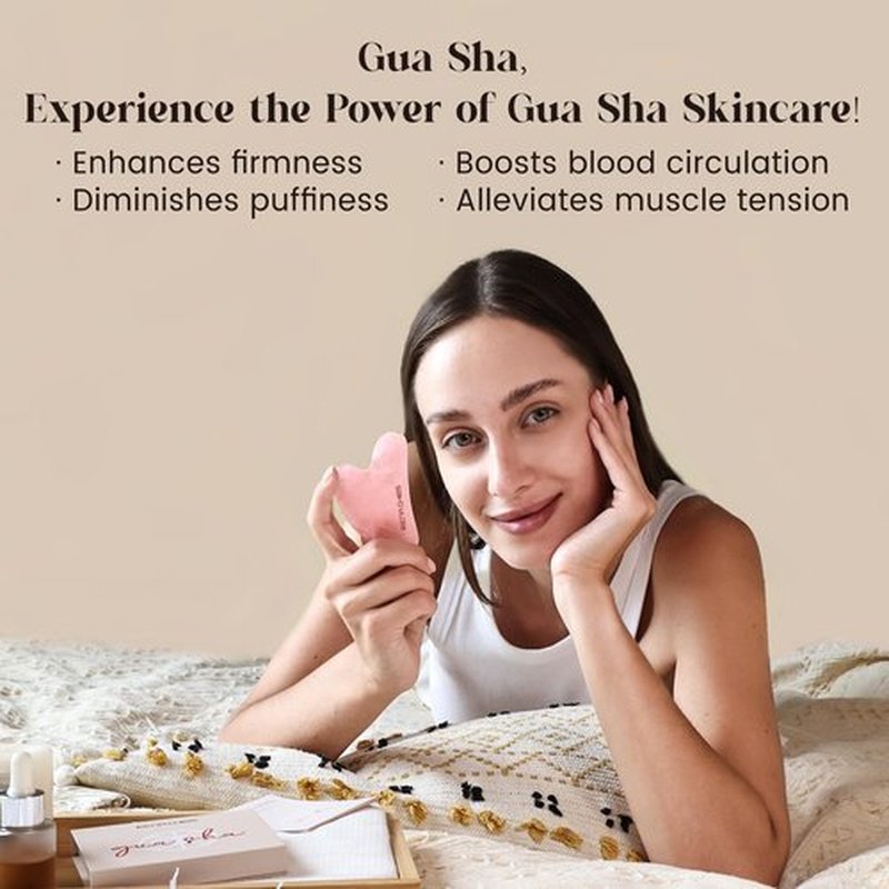 Rena Chris Gua Sha Facial Tools, Natural Jade Stone Guasha Tool, Manual Massage Sticks for Jawline Sculpting and Puffiness Reducing, Gua Sha Scraping Massage Tool, Skin-Care Tool (Pink)
