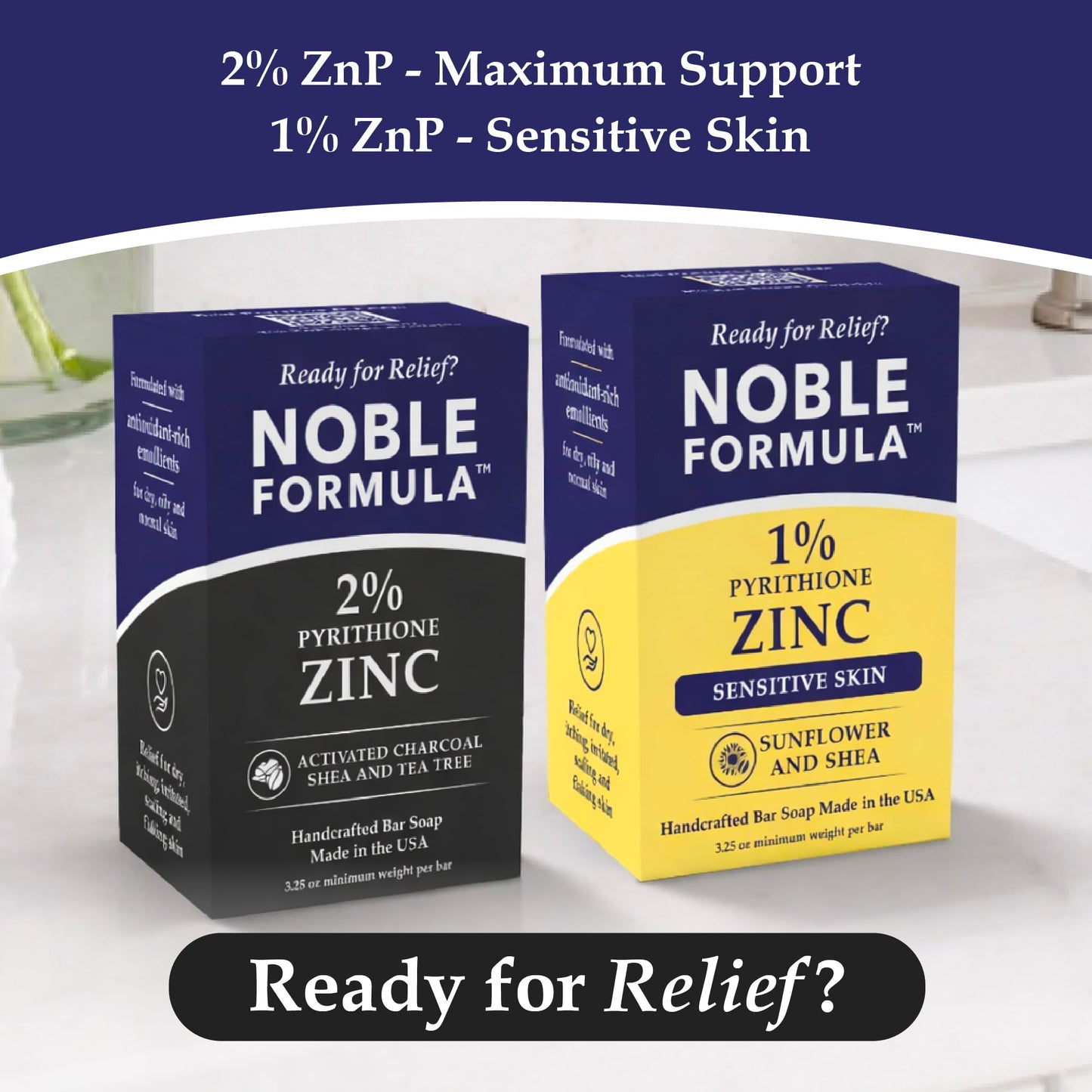 Noble Formula 2% Pyrithione Zinc Activated Charcoal Soap with Shea Butter and Tea Tree Oil - Face, Body and Scalp Deep Cleansing Bar for Oily or Flaky Skin, No Palm Oil, Handmade in the USA, 3.25 oz