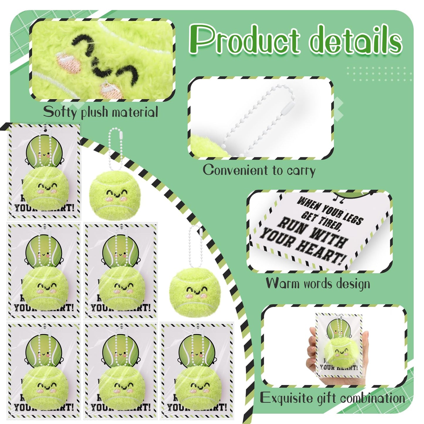 Jenaai 20 Set Tennis Gifts Smile Keychain with Inspirational Cards for Tennis Party Favors Sports Lover Team Coworker Birthday Gifts Bags