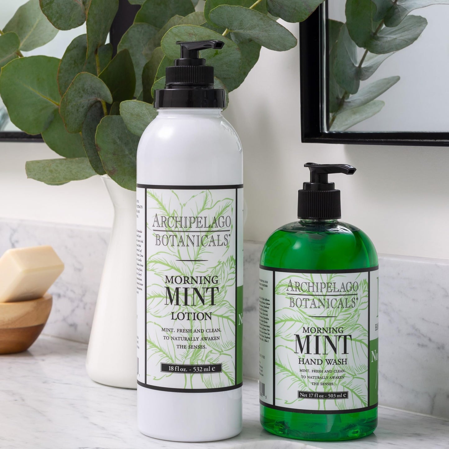 Archipelago Botanicals Morning Mint Liquid Hand Soap, Moisturizing Daily Hand Wash with Soap Pump, Kitchen or Bathroom Hand Soap, 17.0 Fl. Oz.