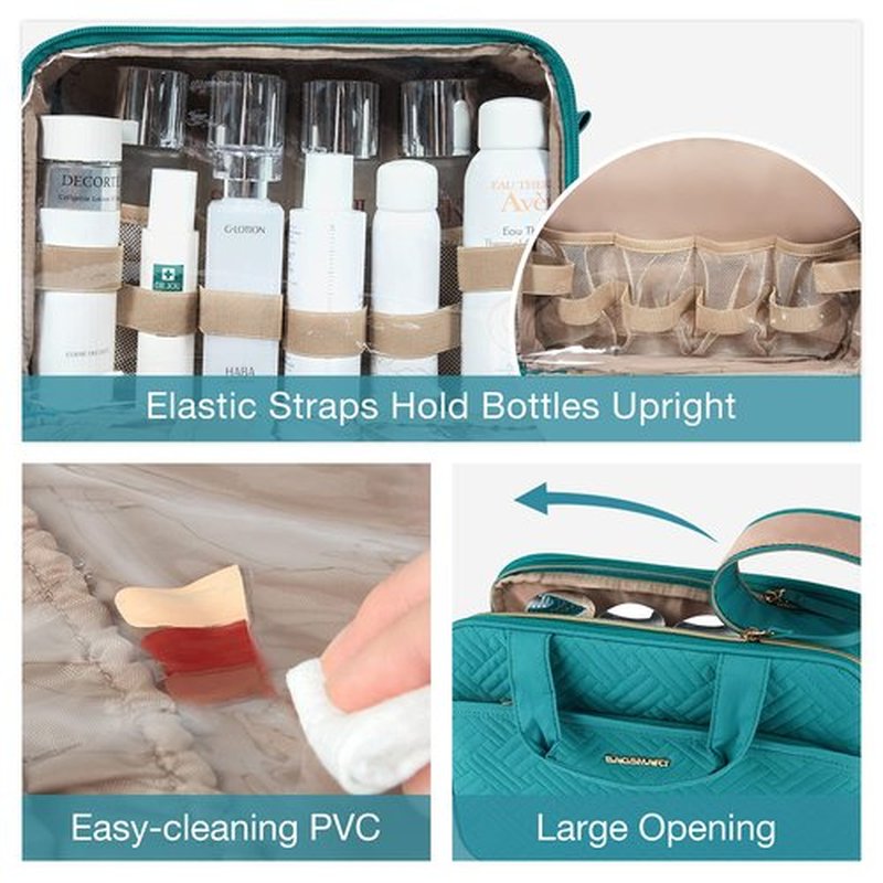BAGSMART Large Toiletry Bag, Travel Makeup Organizer Water-resistant Makeup Cosmetic Bag Travel Bag for Accessories, Shampoo, Full Sized Container, Toiletries (Teal, Large)