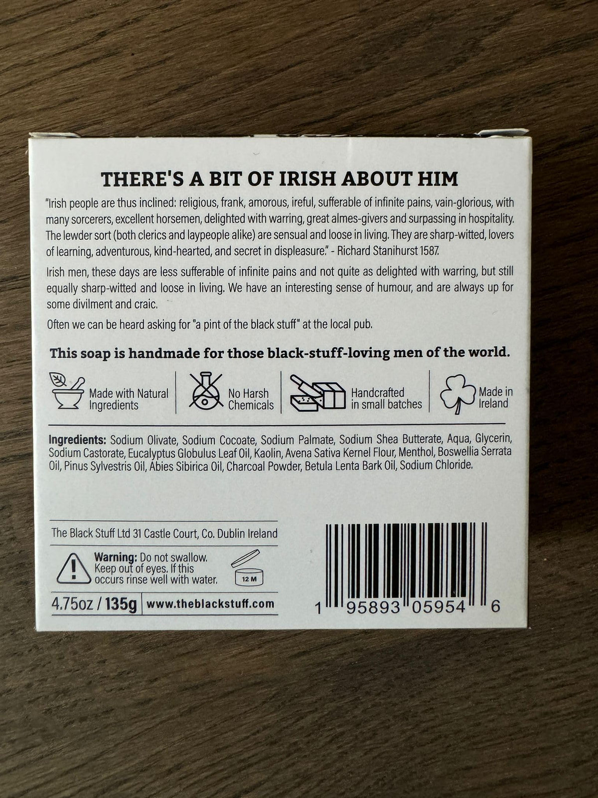The Black Stuff All Natural Bar Soap for Men Handmade Cold Process Soaps with Organic Ingredients and Essential Oils - Mens Soap for Daily Use, Wicklow Waterfalls Body Soap