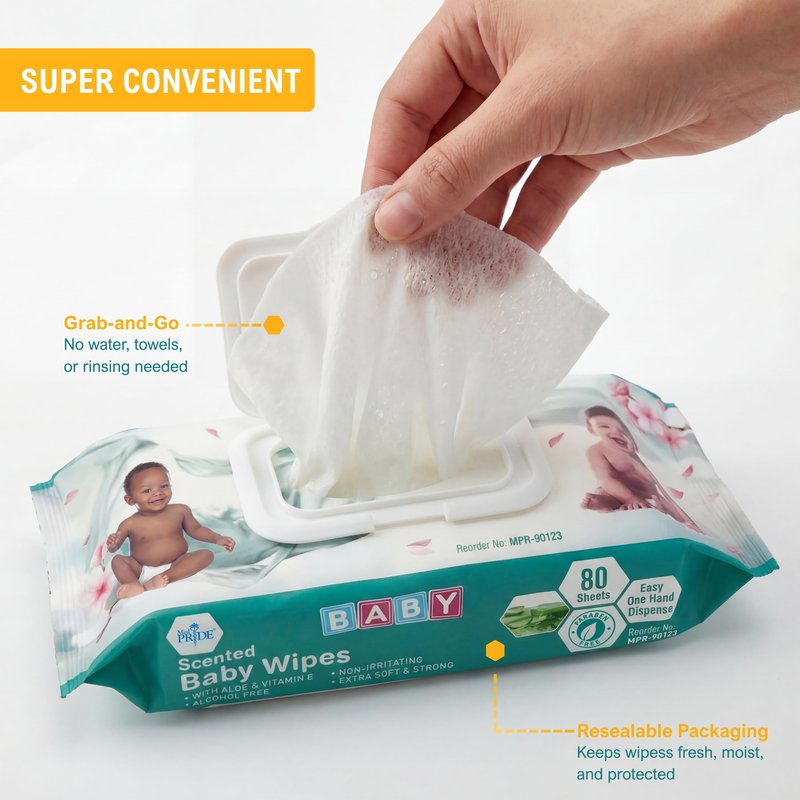 MED PRIDE Scented Baby Wipes, 12 Pack (80 Wipes Each), Aloe & Vitamin E, Alcohol Free, Paraben Free, Soft & Strong Baby Wet Wipes with Resealable Lid
