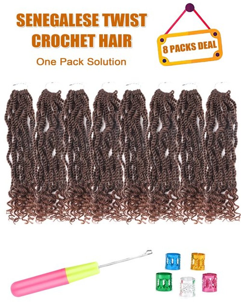 Senegalese Twist Crochet Hair 12 Inch 8 Packs Crochet Hair for Black Women Short Kinky Twist Crochet Braiding Hair with Curly Ends Rope Twist Crochet Hair(12 Inch,T4/30)