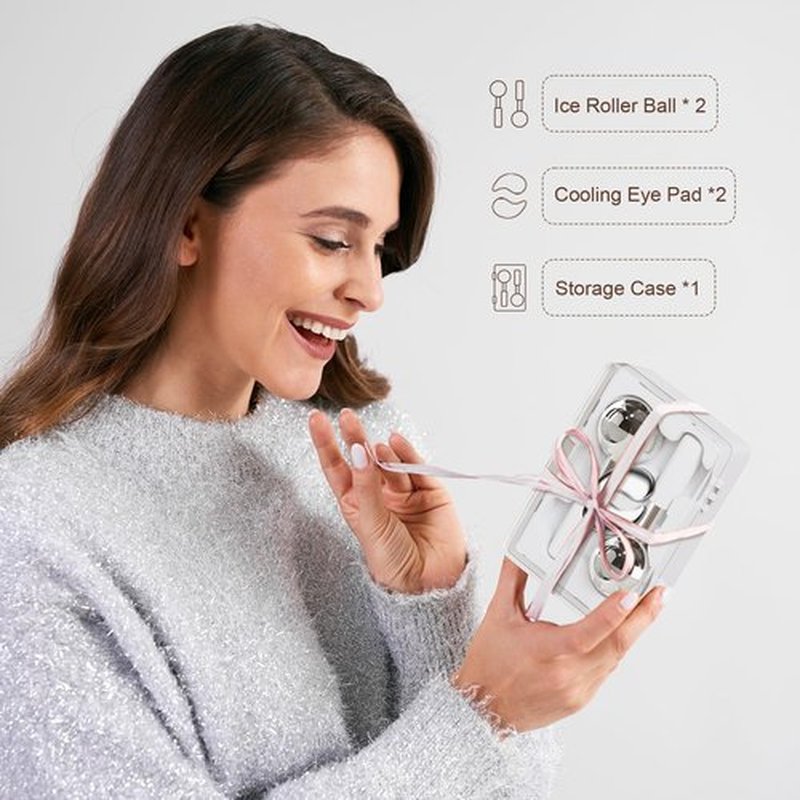 Spinning Ice Globes for Face with Cooling Eye Pad attached, Unbreakable Stainless Steel Cryo Globes with Carry Case, Ideal Esthetician Supplies Cryo Sticks for Face & Eyes