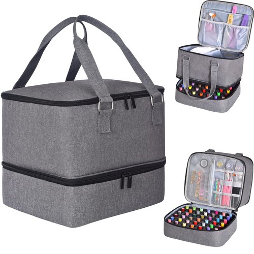 FCQQYWZ Nail Polish Organizer Case - Holds 42+ Bottles (15ml/0.5 fl.oz) and 1 Nail Lamp, Upgraded Double-layer Nail Polish Carrying Case Nail Polish Storage Bag with Handles (Grey)
