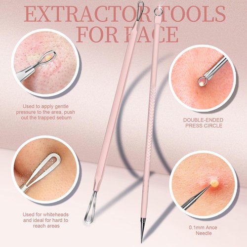 Teenitor Blackhead Remover Kit, Pimple Popper Tool Kit, 2 Blackhead Extractor, 1 Ingrown Hair Tweezers, 2 Pimple Extractor Pore Extractor Acne Tools for Face