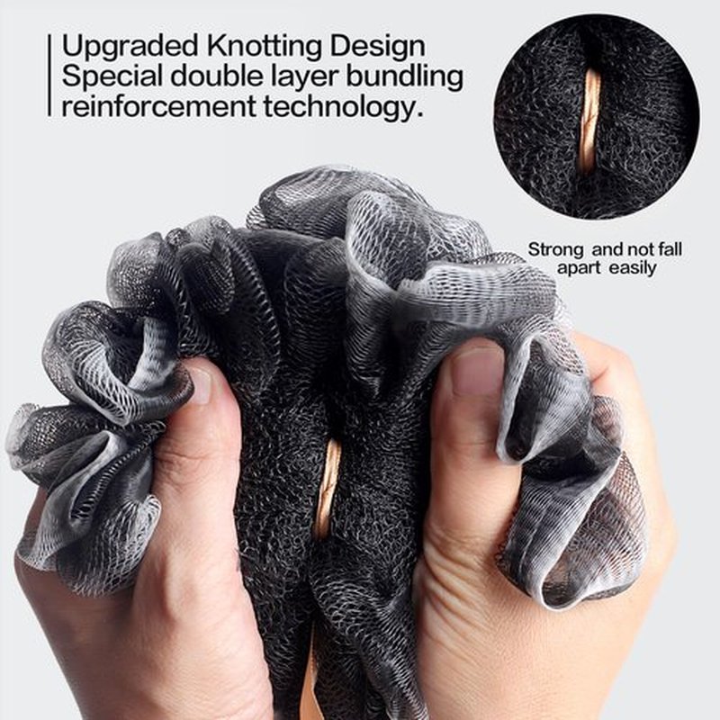 Fishent Loofah Bath Sponge Shower Loofahs, 4 Pack Soft Loofa Exfoliating Body Scrubber Mesh Shower Puff Pouf Ball Luffa for Men and Women(50g/pcs) (Black)