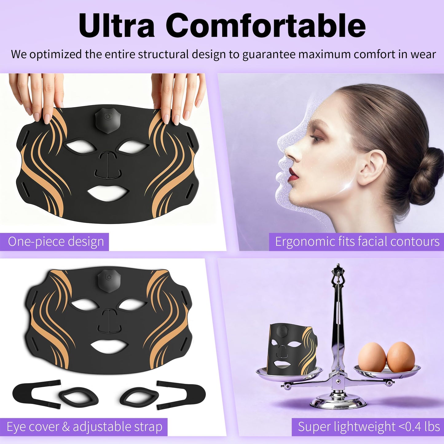 Red Light Therapy Mask for Face: Vyaime Rechargeable LED Face Mask At Home with 7 Colors 7 Modes, Wireless Infrared Facial Skin Care Device - Black