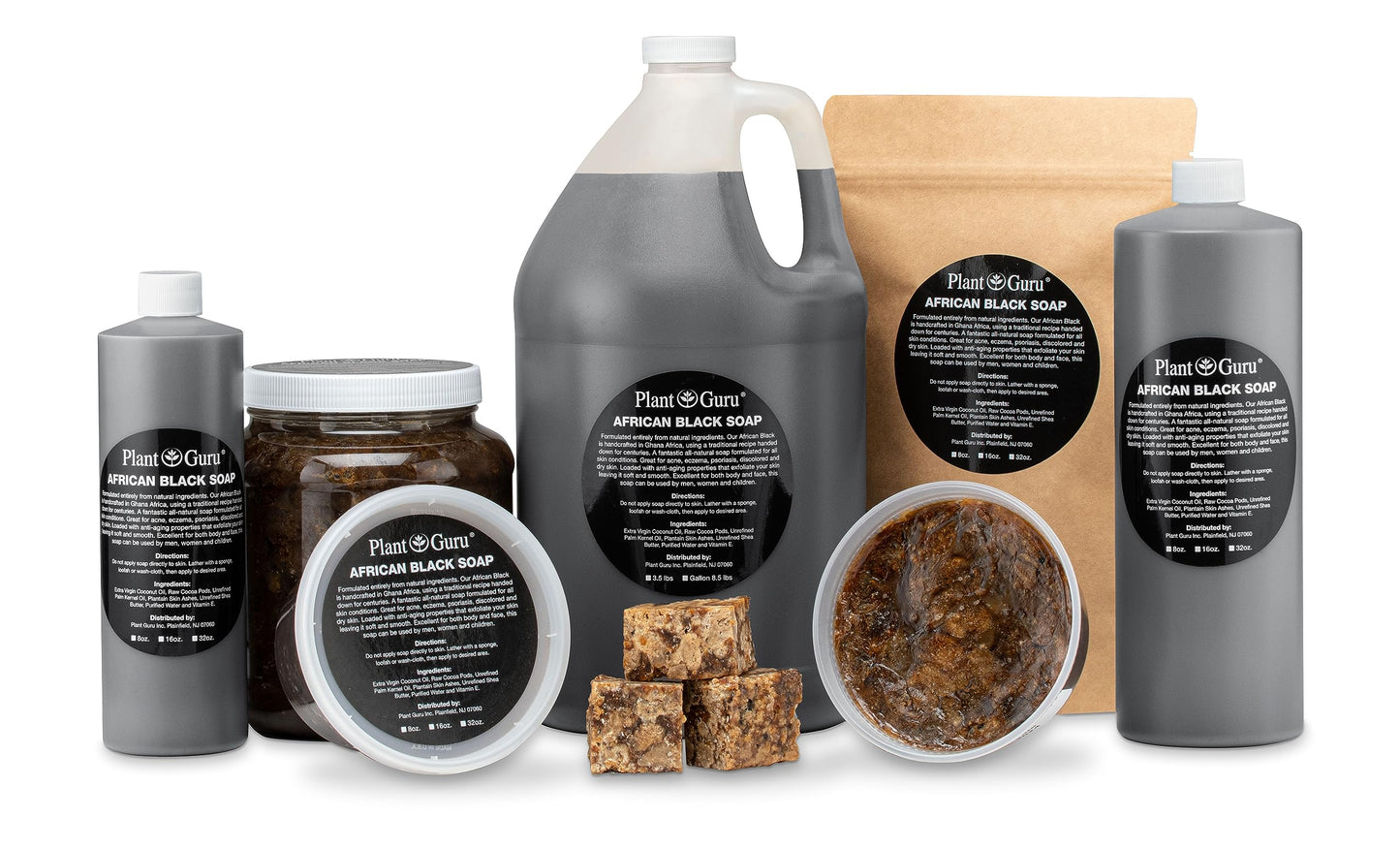 Plant Guru Raw African Black Soap 2 lbs. Bulk Bars 100% Pure Natural From Ghana.