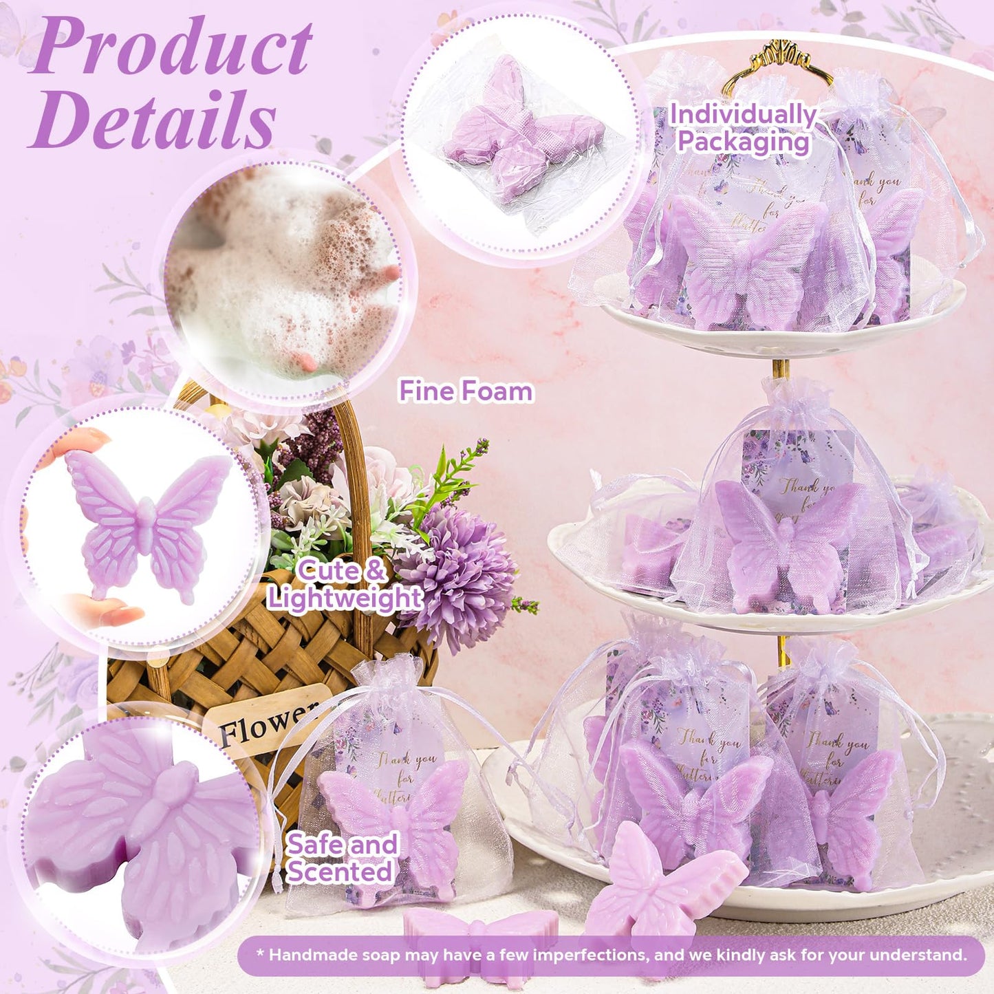 Dunzy 100 Set Butterfly Theme Baby Shower Favors for Guests Butterfly Soap Gifts with Thanks You Card Baptism Gender Reveal Party Wedding Favors Decorations Engagement Souvenirs (Purple)